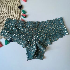 Victoria's Secret Foil-Print Lace Cheeky Panty Sage Twinkling Stars S NEW
